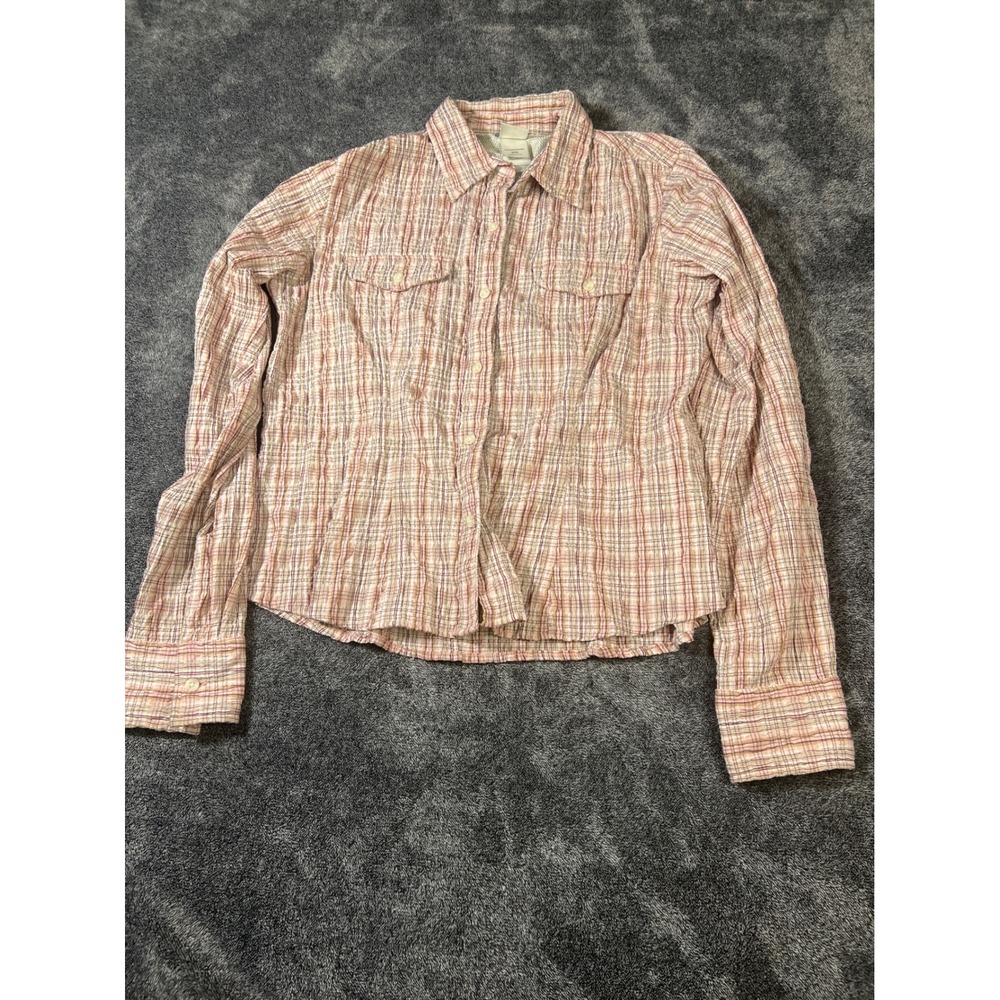 The North Face Womens Pink Plaid Seersucker Long Sleeve Button Down Shirt Size M